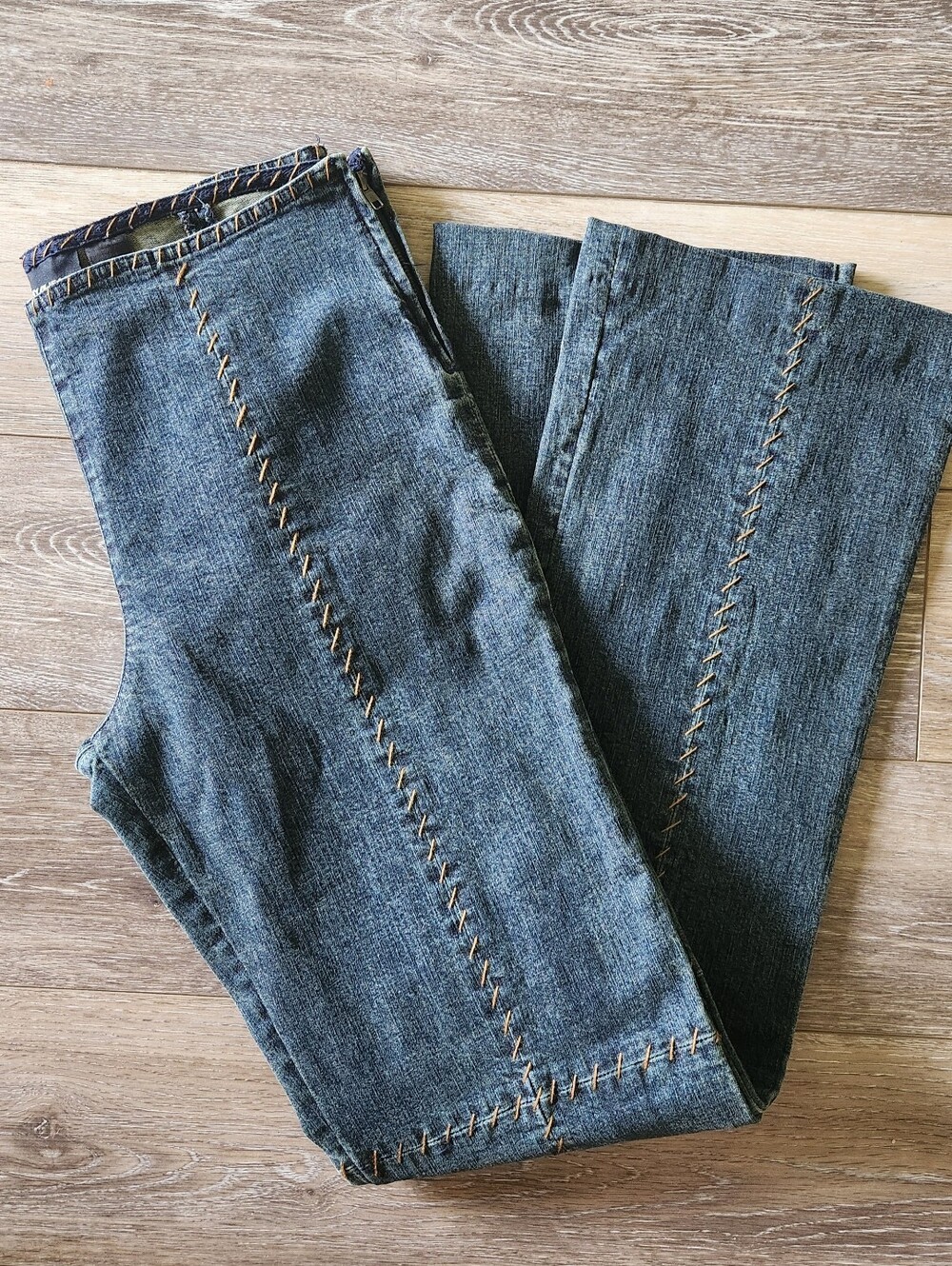 Vintage Rare DKNY Jeans Y2k Stretch Denim High Rise Flare Leg Stitch Seamed 90's